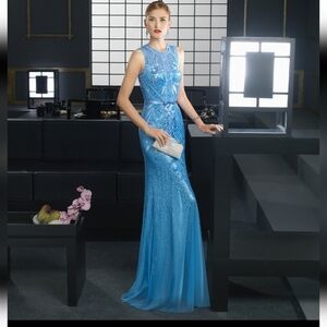 Rosa Clara 'Frozen" blue Beaded gown Sequins